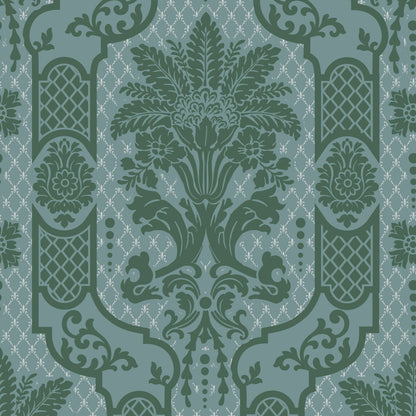 Mitchell Black Columnar Bloom Wallpaper - Blue Jade