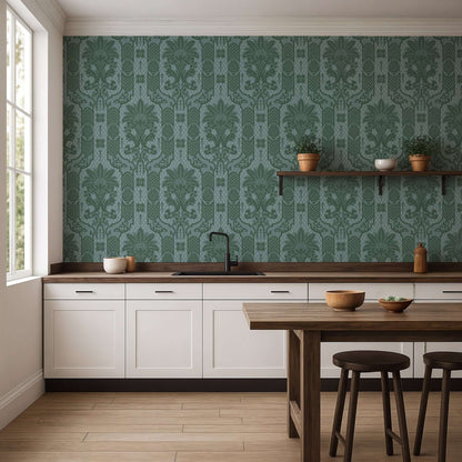 Mitchell Black Columnar Bloom Wallpaper - Blue Jade