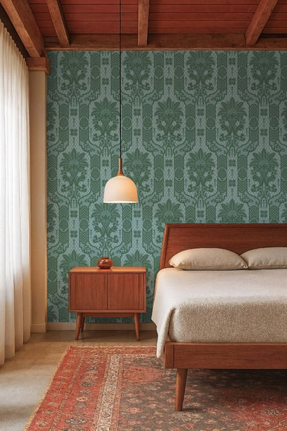 Mitchell Black Columnar Bloom Wallpaper - Blue Jade