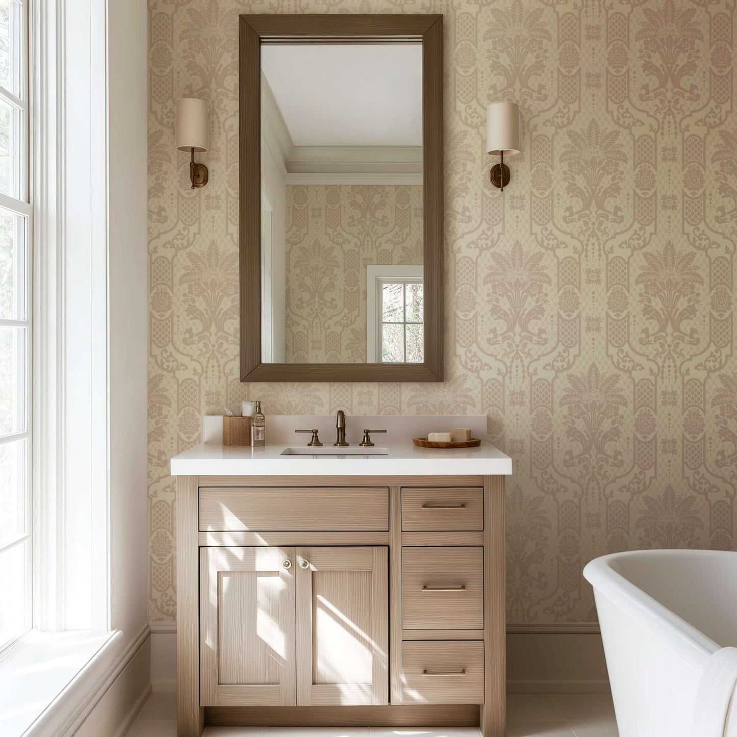 Mitchell Black Columnar Bloom Wallpaper - Blush Linen