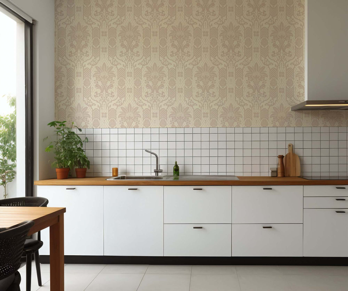 Mitchell Black Columnar Bloom Wallpaper - Blush Linen
