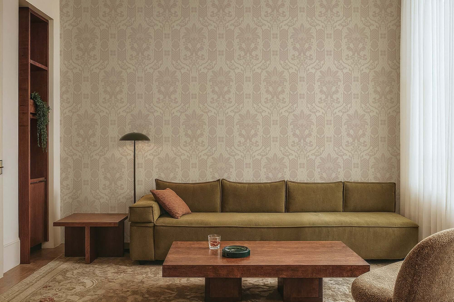 Mitchell Black Columnar Bloom Wallpaper - Blush Linen