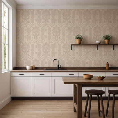 Mitchell Black Columnar Bloom Wallpaper - Blush Linen