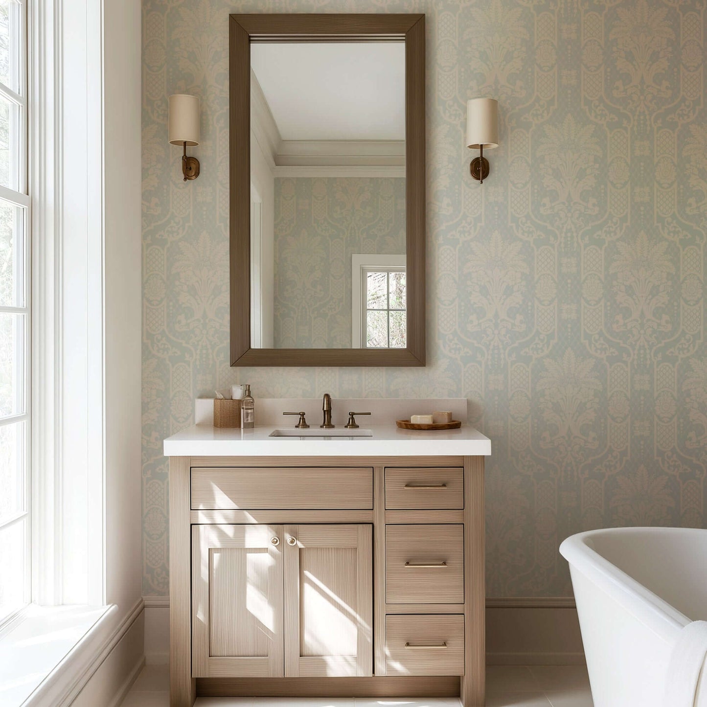 Mitchell Black Columnar Bloom Wallpaper - Champagne
