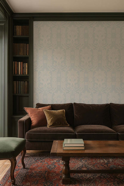 Mitchell Black Columnar Bloom Wallpaper - Cloud Blue
