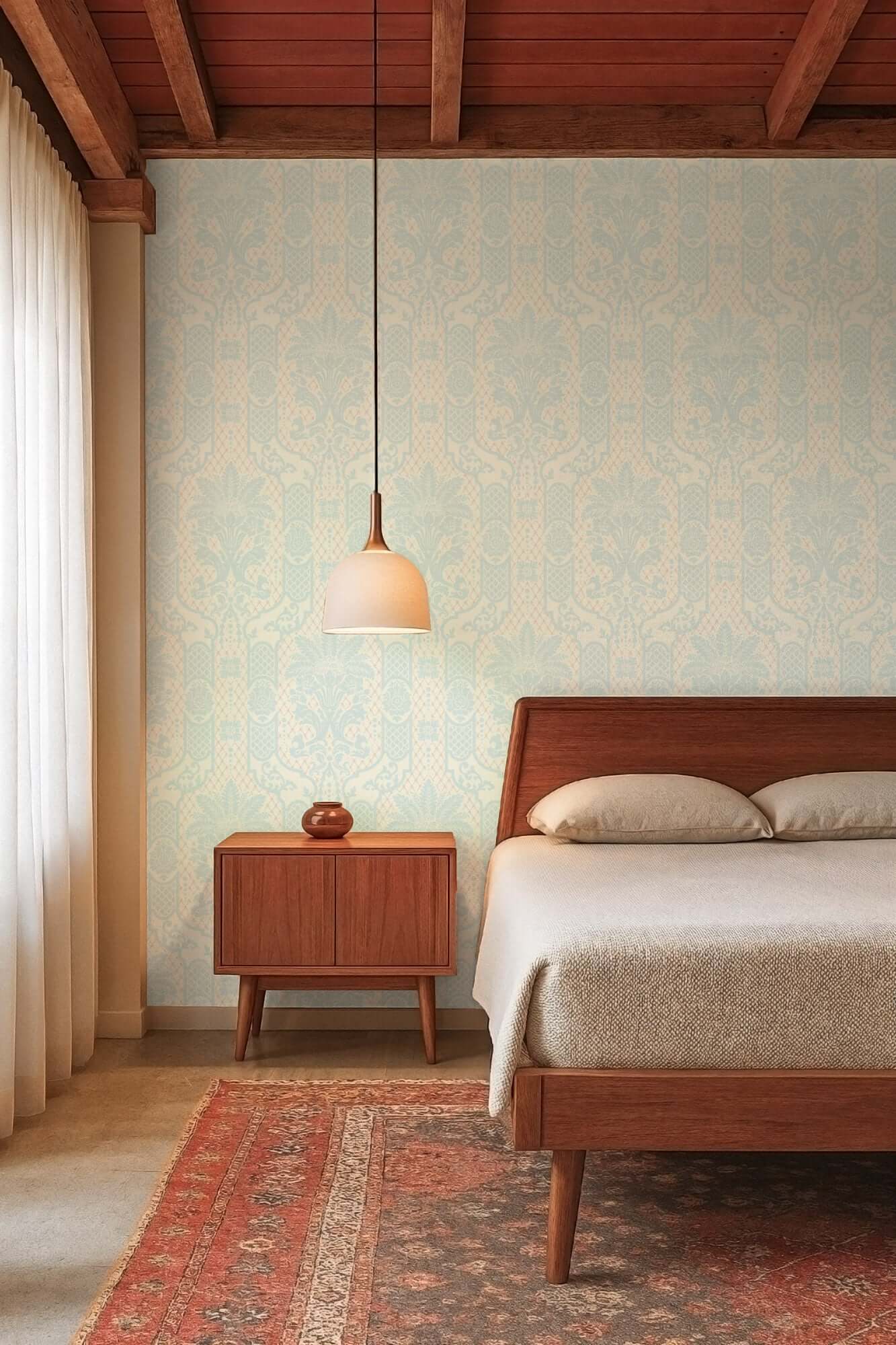 Mitchell Black Columnar Bloom Wallpaper - Eggshell