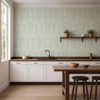 Mitchell Black Columnar Bloom Wallpaper - Pale Blue Gray