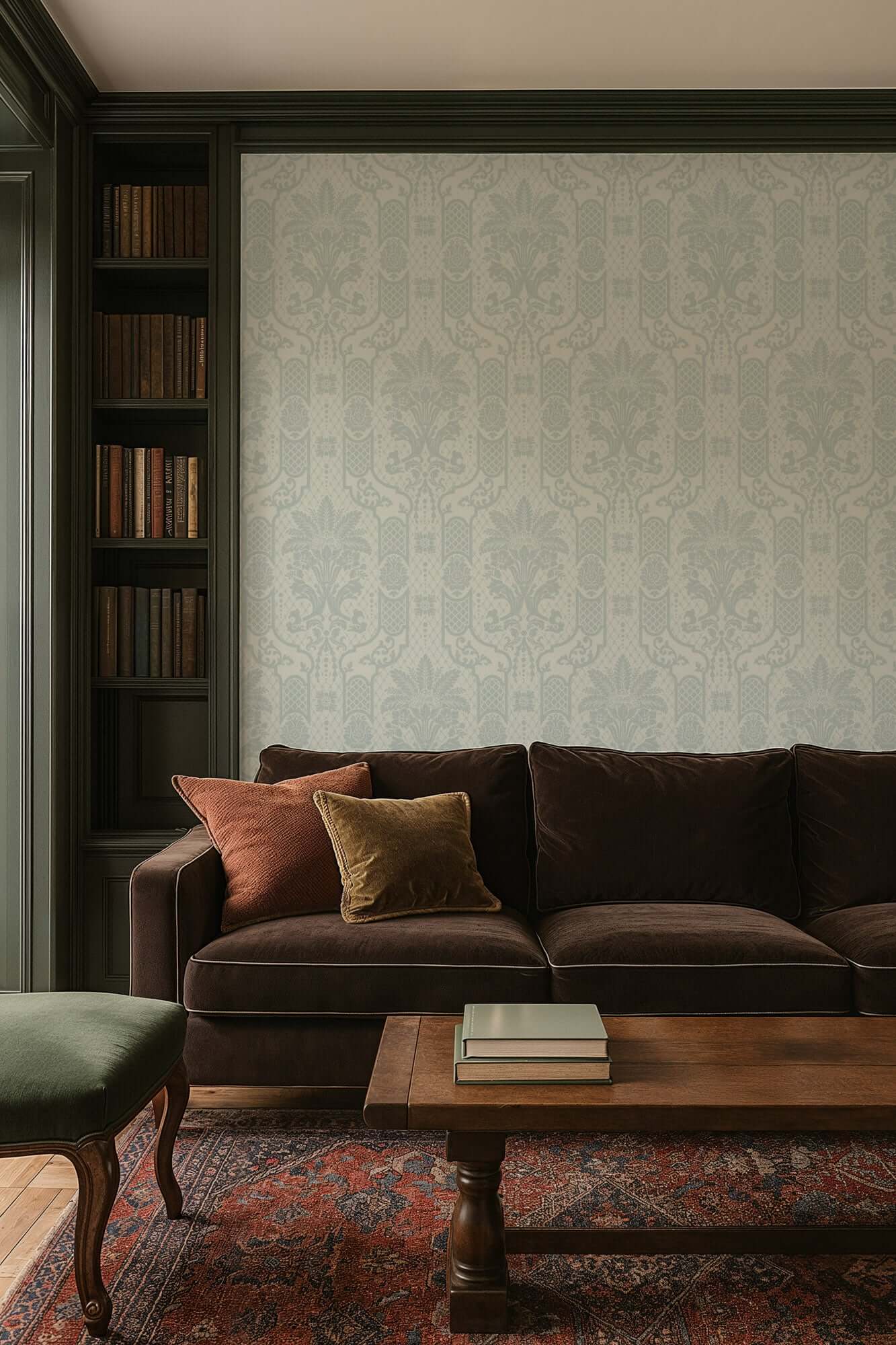 Mitchell Black Columnar Bloom Wallpaper - Pale Blue Gray