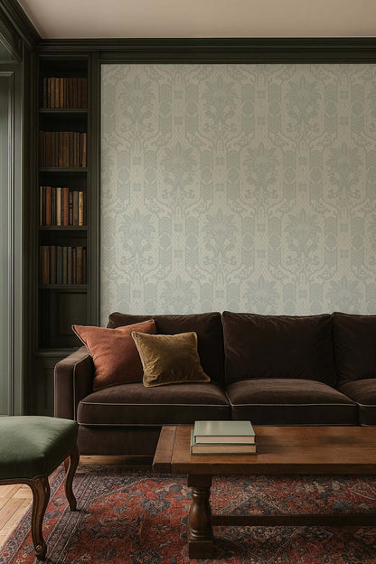 Mitchell Black Columnar Bloom Wallpaper - Pale Blue Gray
