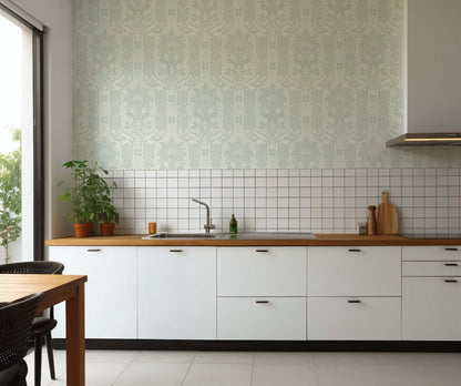 Mitchell Black Columnar Bloom Wallpaper - Pale Blue Gray