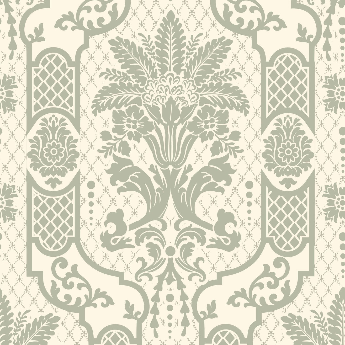 Mitchell Black Columnar Bloom Wallpaper Sample - Thyme Green