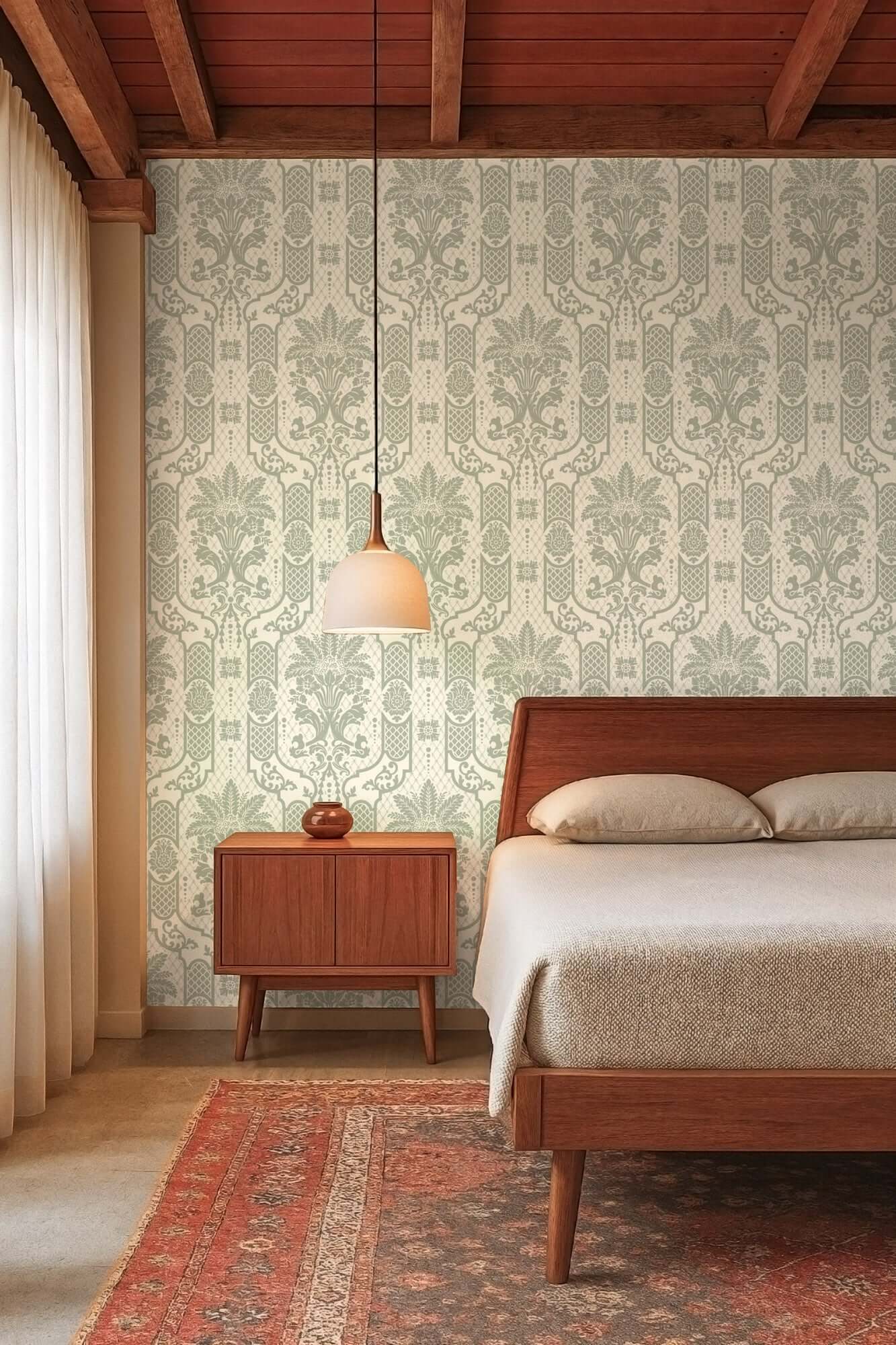 Mitchell Black Columnar Bloom Wallpaper - Thyme Green