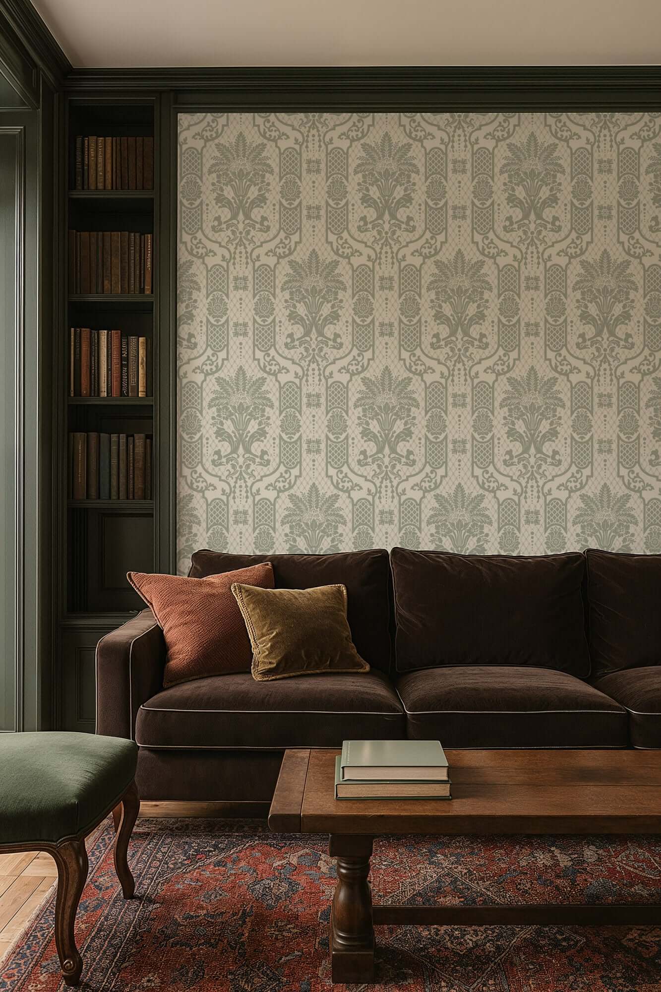Mitchell Black Columnar Bloom Wallpaper - Thyme Green