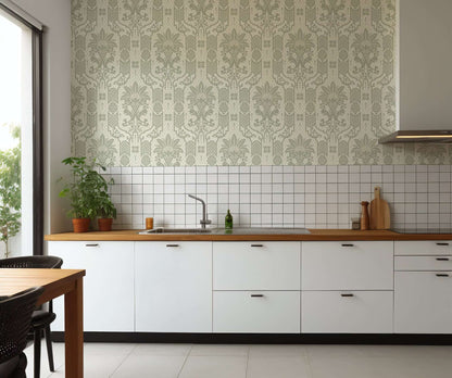 Mitchell Black Columnar Bloom Wallpaper - Thyme Green