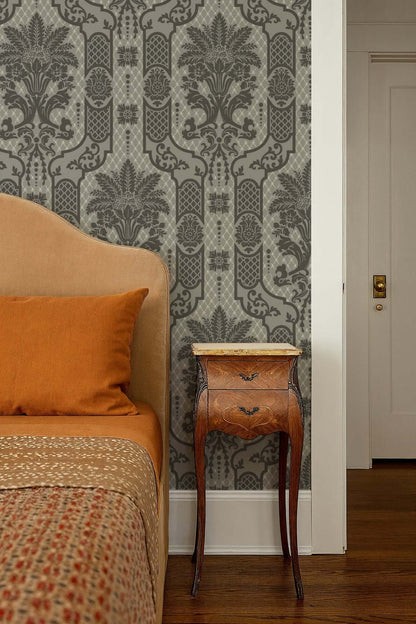 Mitchell Black Columnar Bloom Wallpaper - Umber Ink