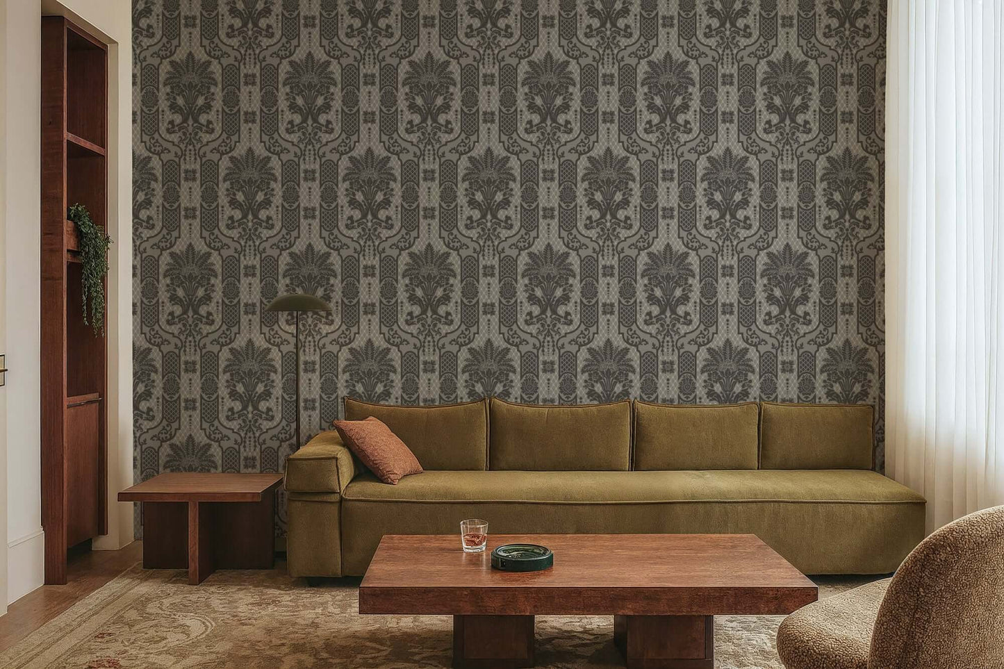 Mitchell Black Columnar Bloom Wallpaper - Umber Ink