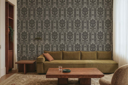 Mitchell Black Columnar Bloom Wallpaper - Umber Ink