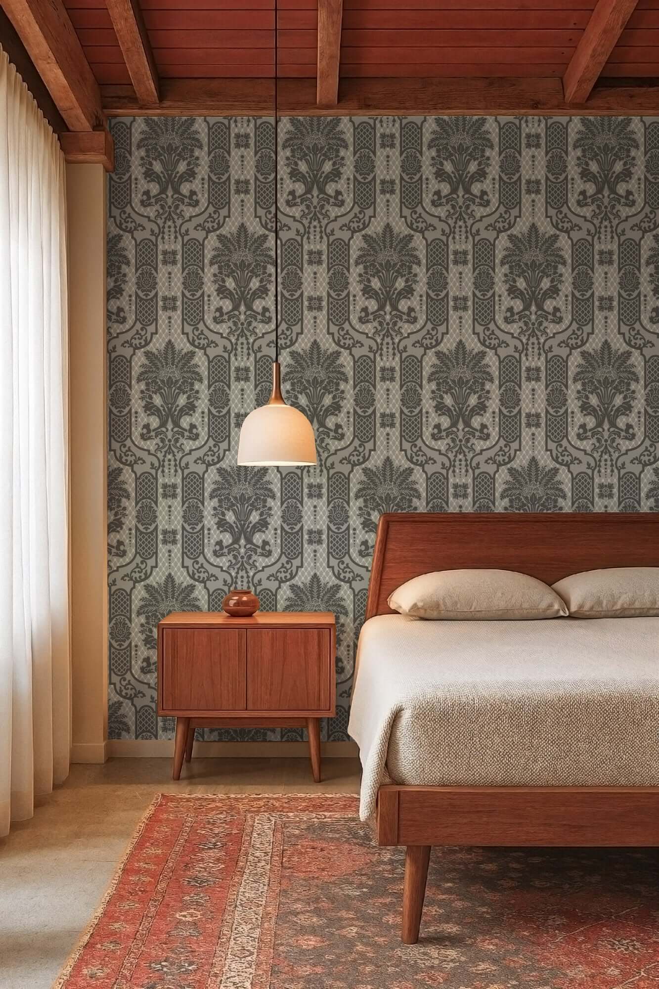 Mitchell Black Columnar Bloom Wallpaper - Umber Ink