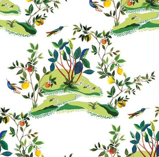 Daisy Bennett West Boulevard Collection Citrus Hummingbird Wallpaper - White