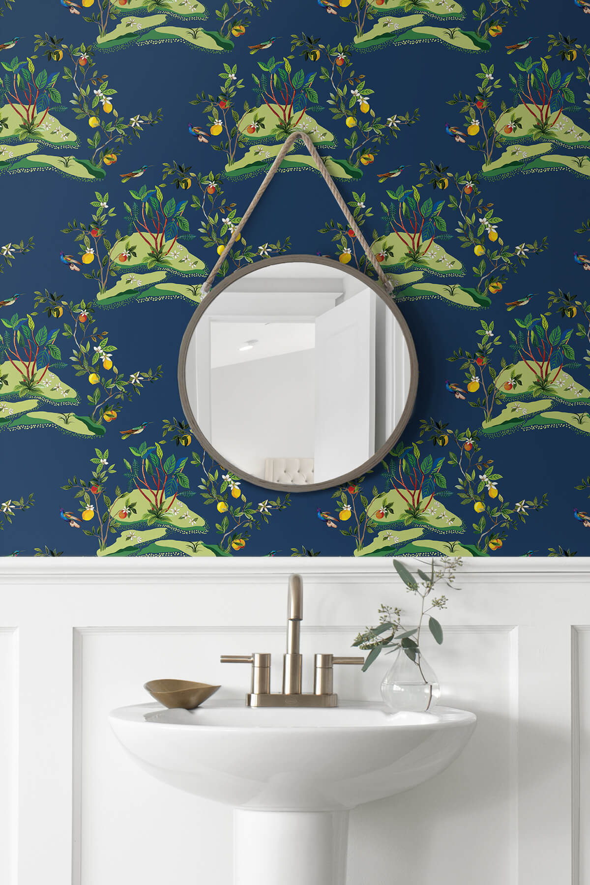 Daisy Bennett West Boulevard Collection Citrus Hummingbird Wallpaper - Navy Blue