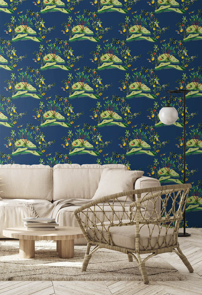 Daisy Bennett West Boulevard Collection Citrus Hummingbird Wallpaper - Navy Blue