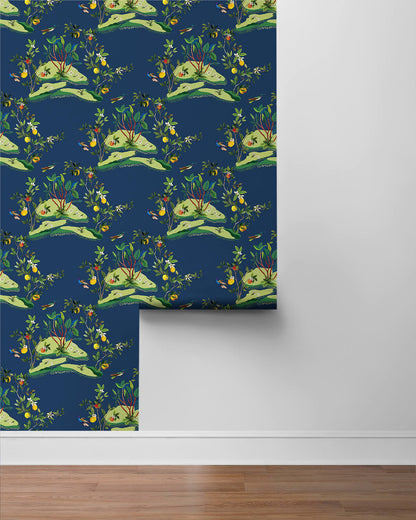 Daisy Bennett West Boulevard Collection Citrus Hummingbird Wallpaper - Navy Blue