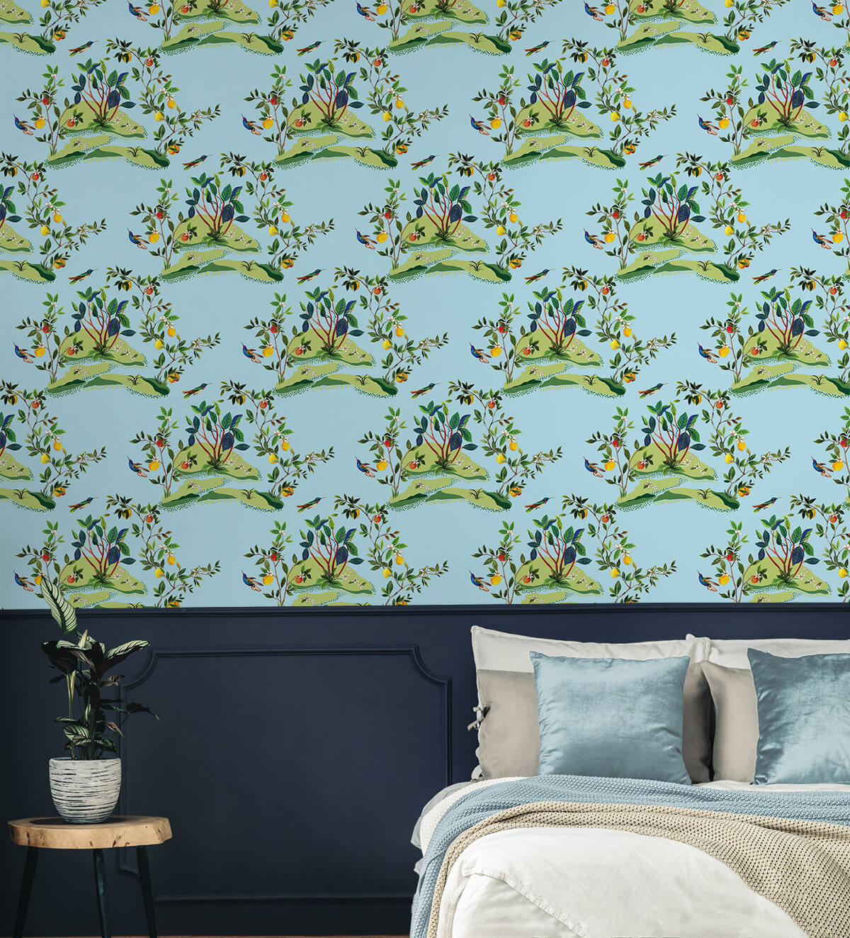 Daisy Bennett West Boulevard Collection Citrus Hummingbird Wallpaper - Sky Blue