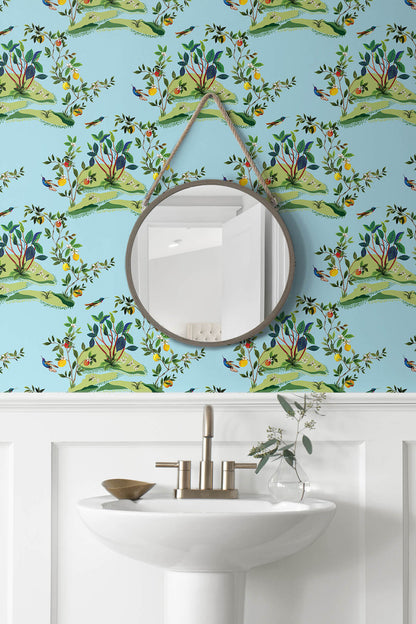 Daisy Bennett West Boulevard Collection Citrus Hummingbird Wallpaper - Sky Blue