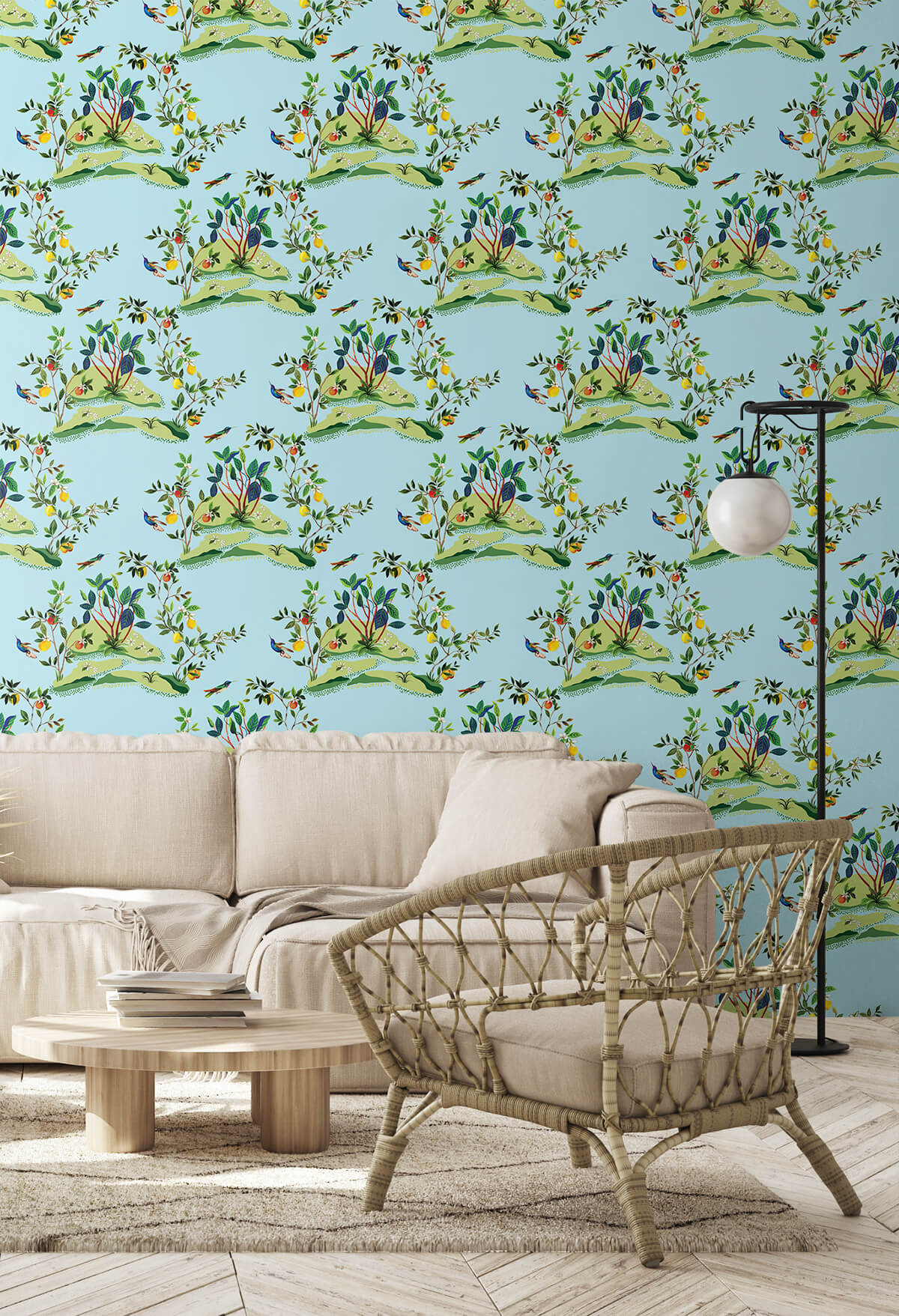 Daisy Bennett West Boulevard Collection Citrus Hummingbird Wallpaper - Sky Blue