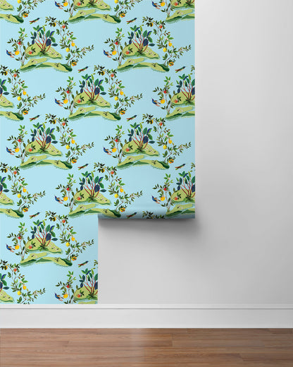 Daisy Bennett West Boulevard Collection Citrus Hummingbird Wallpaper - Sky Blue