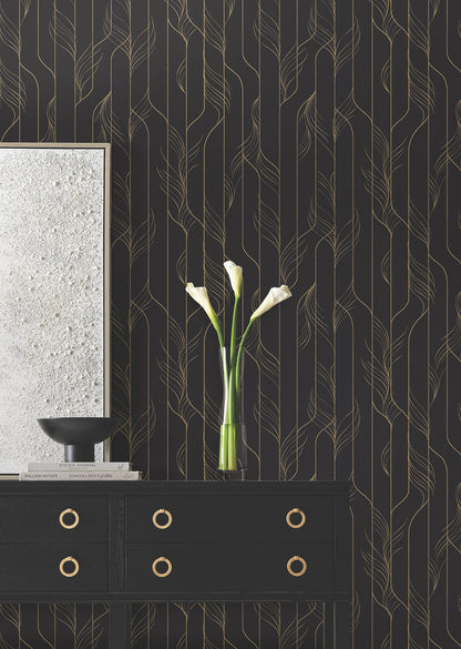 Candice Olson Decadence Elemental Thread Wallpaper - Black & Gold