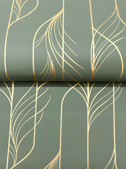 Candice Olson Decadence Elemental Thread Wallpaper - Green & Gold