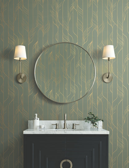 Candice Olson Decadence Elemental Thread Wallpaper - Green & Gold