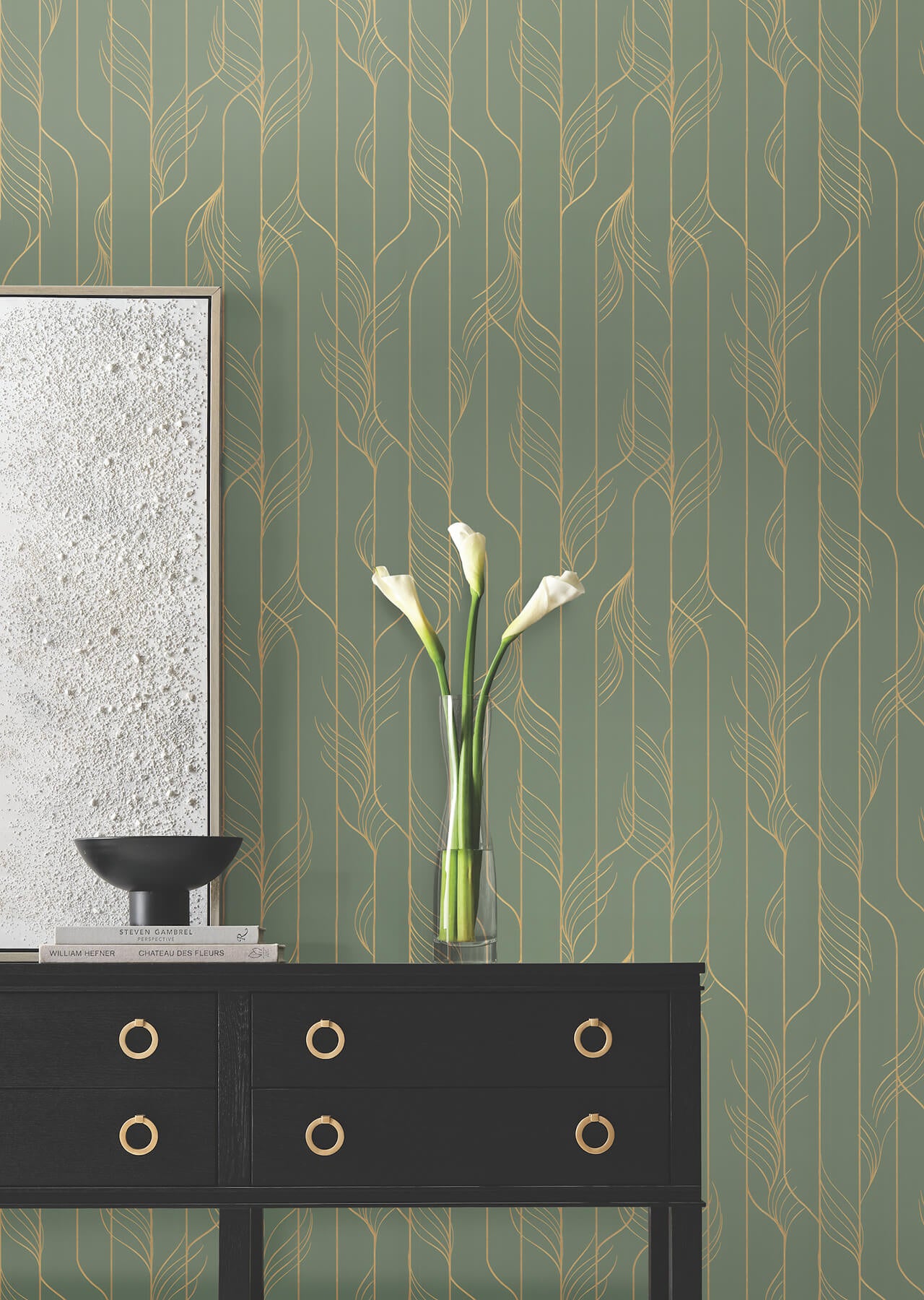 Candice Olson Decadence Elemental Thread Wallpaper - Green & Gold