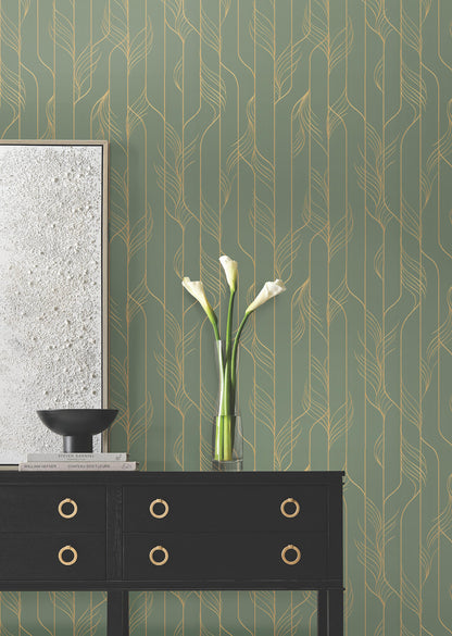 Candice Olson Decadence Elemental Thread Wallpaper - Green & Gold