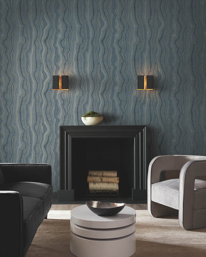 Candice Olson Decadence Mineral Shimmer Wallpaper - Denim & Gold