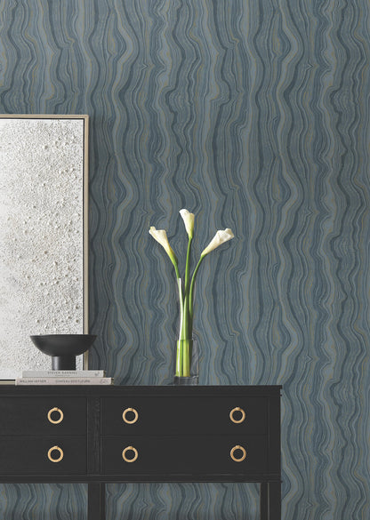 Candice Olson Decadence Mineral Shimmer Wallpaper - Denim & Gold