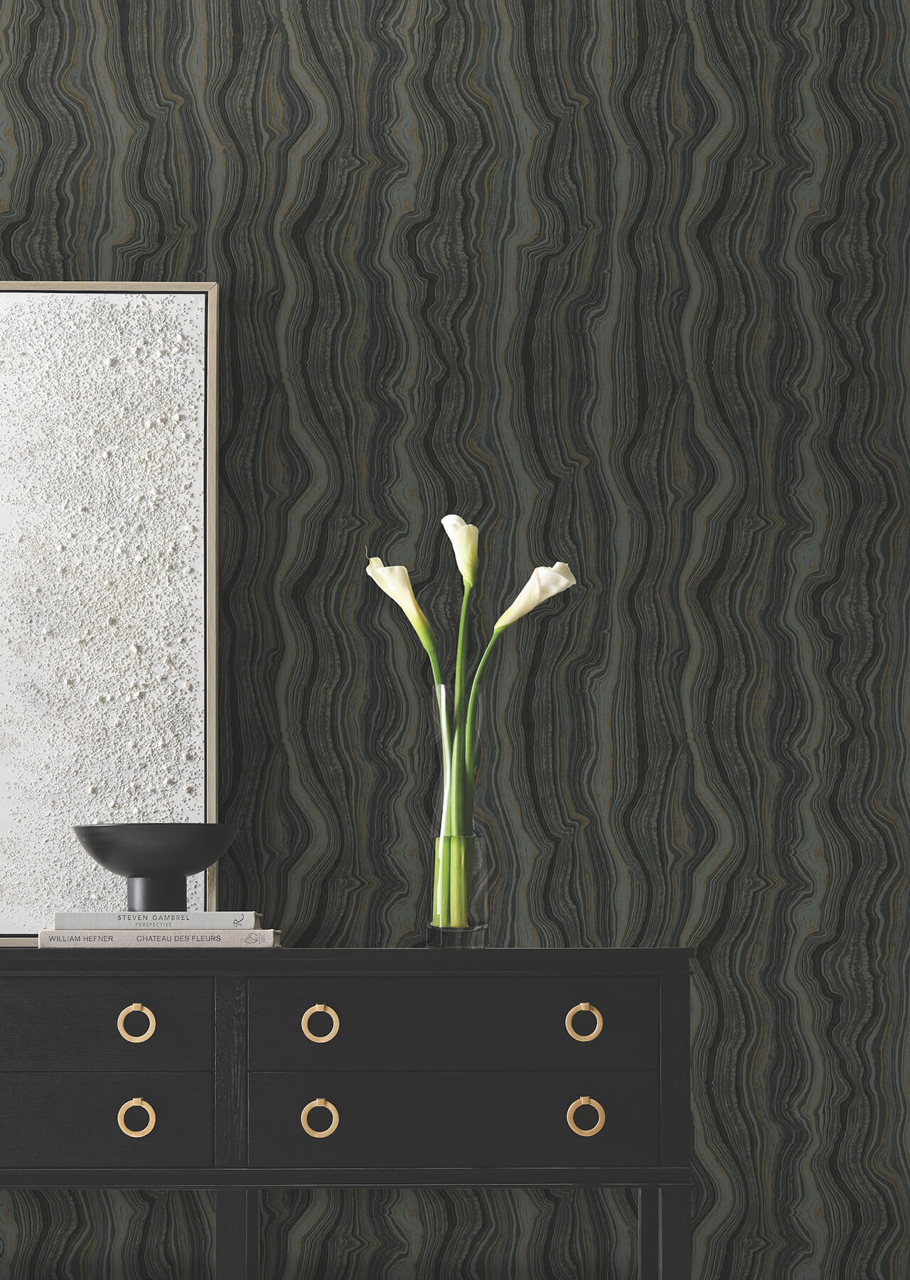 Candice Olson Decadence Mineral Shimmer Wallpaper - Black & Gold