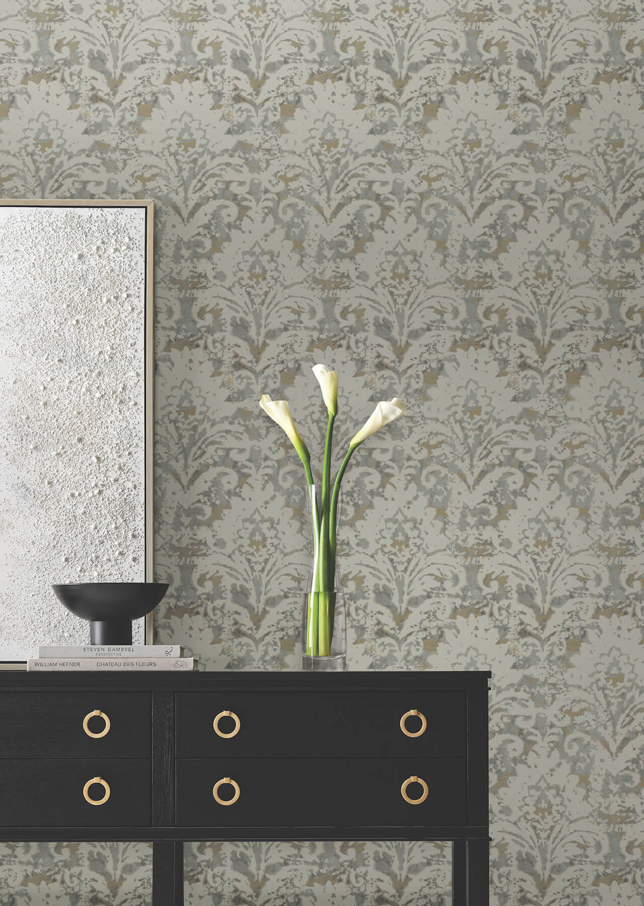 Candice Olson Decadence Velvet Crush Damask Wallpaper - Taupe & Gold