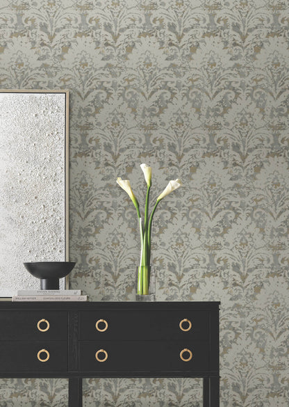 Candice Olson Decadence Velvet Crush Damask Wallpaper - Taupe & Gold