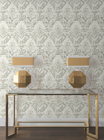 Candice Olson Decadence Velvet Crush Damask Wallpaper - Soft Neutral & Pearl