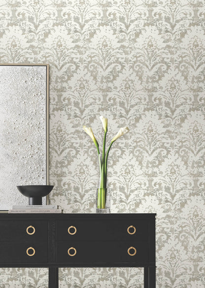 Candice Olson Decadence Velvet Crush Damask Wallpaper - Soft Neutral & Pearl