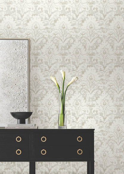 Candice Olson Decadence Velvet Crush Damask Wallpaper - Cream & Pearl