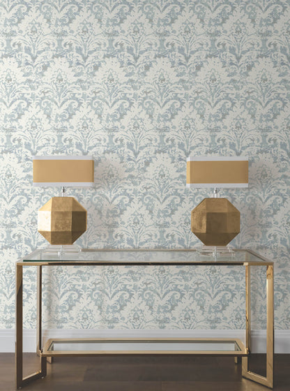 Candice Olson Decadence Velvet Crush Damask Wallpaper - Blue & Pearl