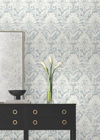 Candice Olson Decadence Velvet Crush Damask Wallpaper - Blue & Pearl