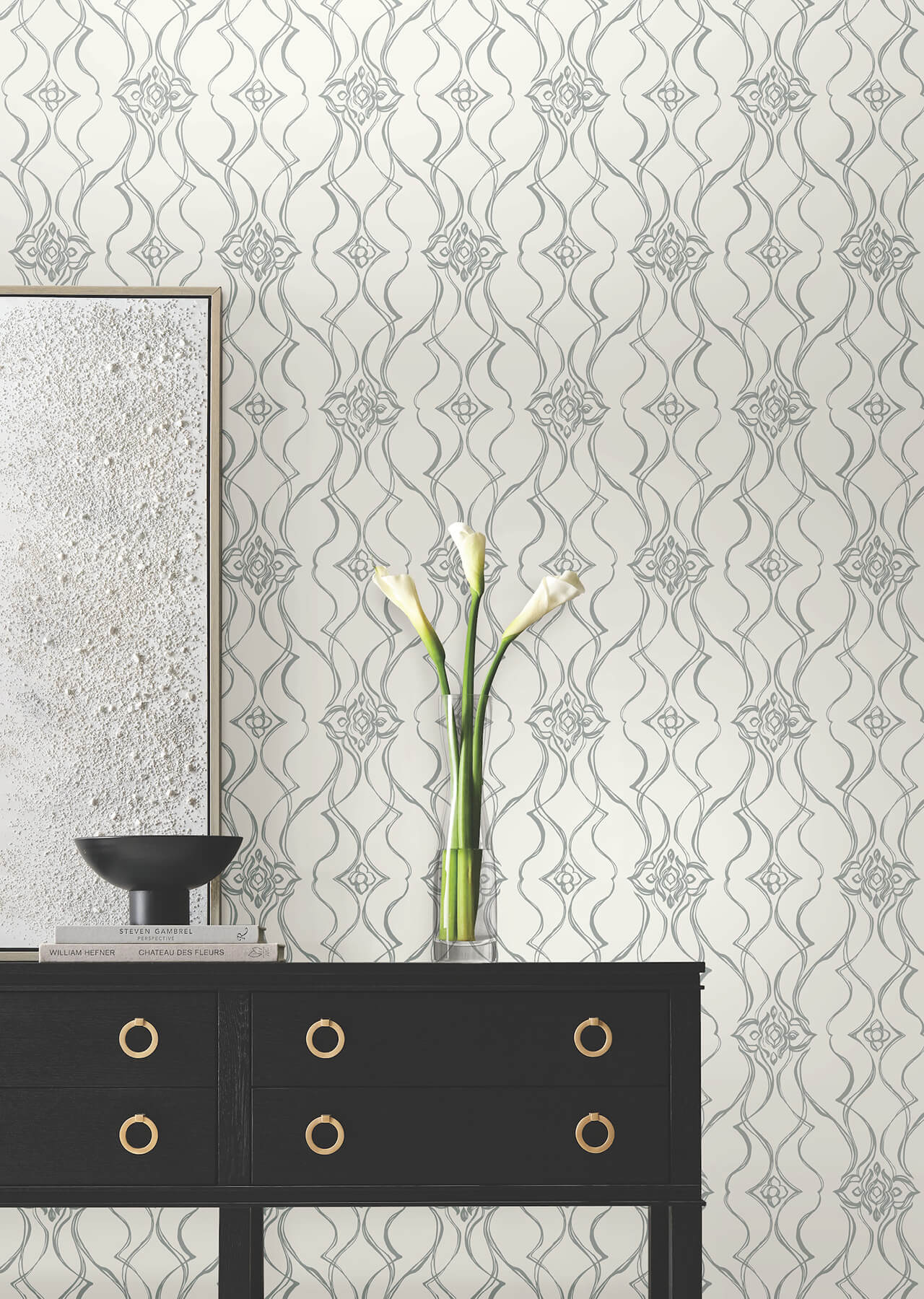 Candice Olson Decadence Pirouette Wallpaper - White & Silver