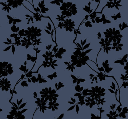 Candice Olson After 8 Flutter Vine Wallpaper - Blue & Black