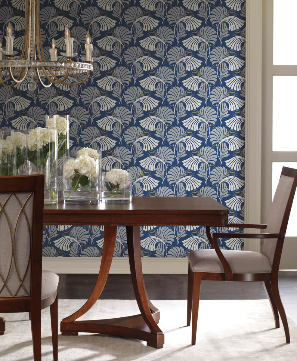 Candice Olson After 8 Dancing Leaves Wallpaper - Navy