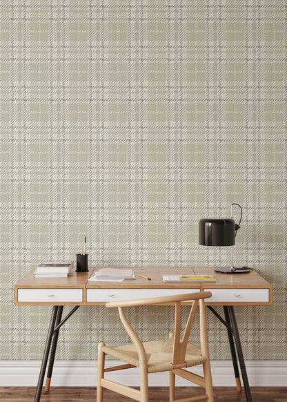 Mitchell Black Co-Ed Clark Plaid Wallpaper - Berteau Beige
