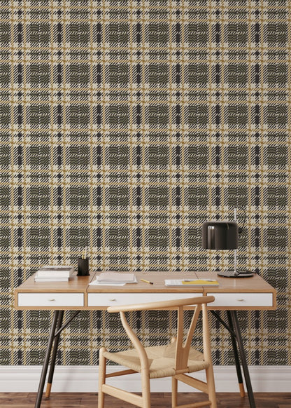 Mitchell Black Co-Ed Clark Plaid Wallpaper - Woodlawn Green